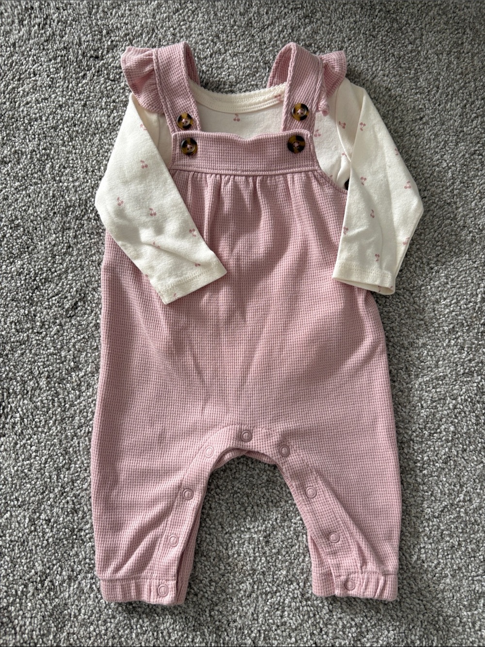 Baby Girls Pink Knit Ruffle Strap Romper Set